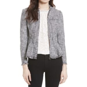 Rebecca Taylor | Grey Tweed Peplum Jacket Size 2 Black White Raw Edge